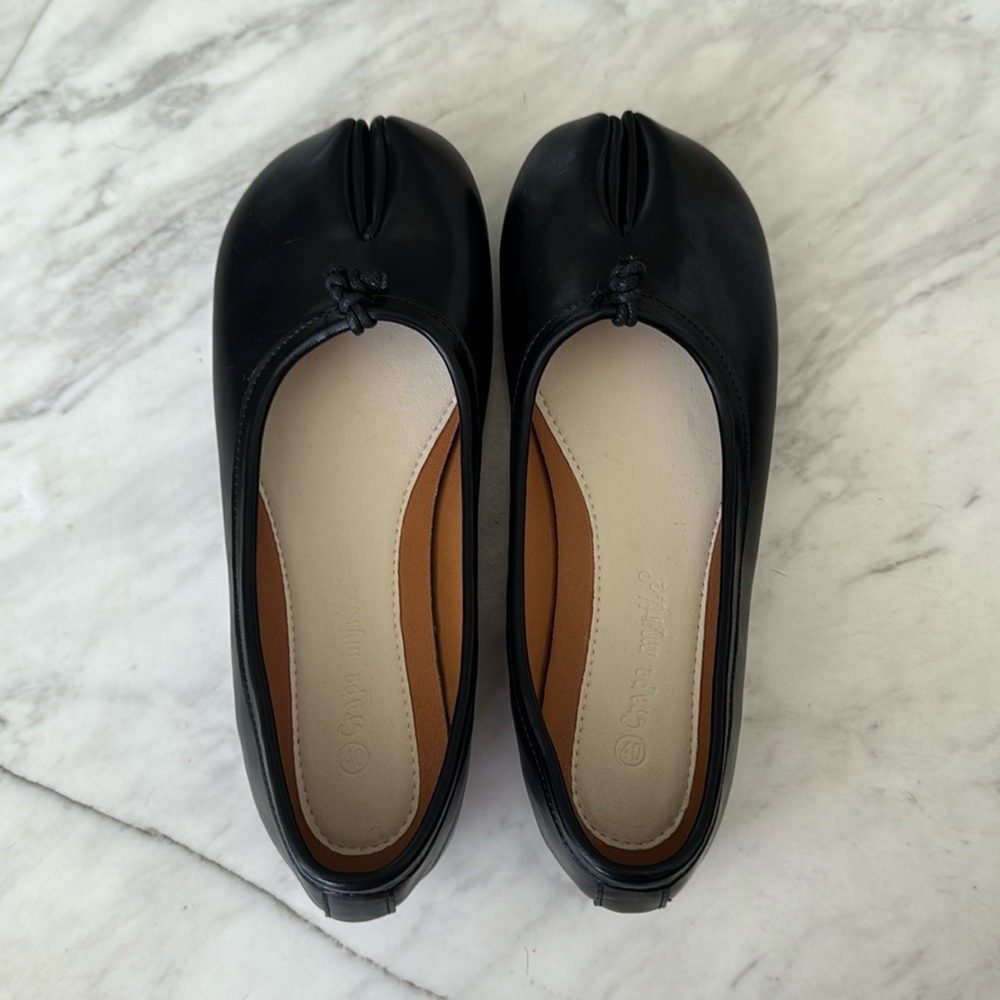 Japanese tabi split toe black flats shoes sz 40